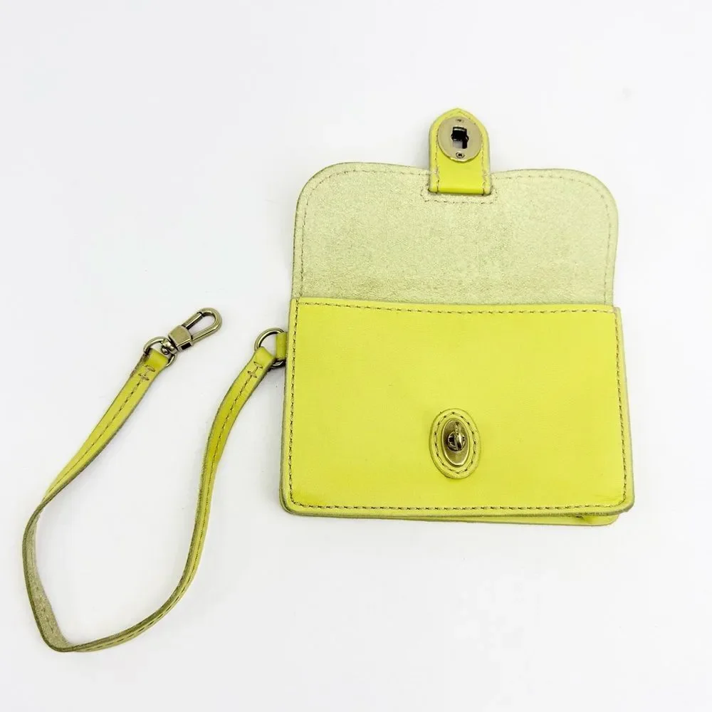 Fossil AUSTIN Yellow Cowhide Leather Turnkey Clasp Mini Wristlet Wallet